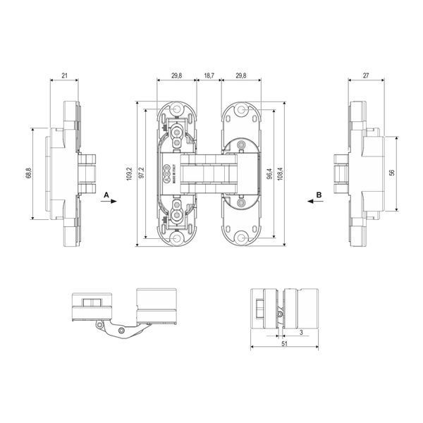 Скрытая петля AGB Eclipse 2.2, 110х30 мм, бронза, с колпачками (E30200.85.12 Kit) E30200.85.12+E30200.87.12 фото
