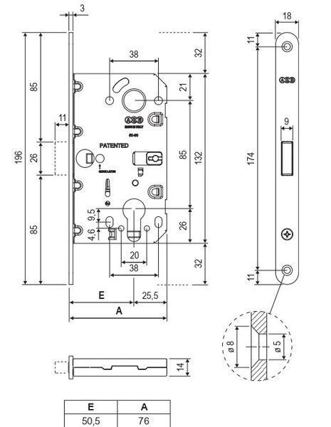 Врізний магнітний замок AGB Mediana Polaris Wave PZ, 85/50 мм, чорний (B06133.50.93) B06133.50.93 фото