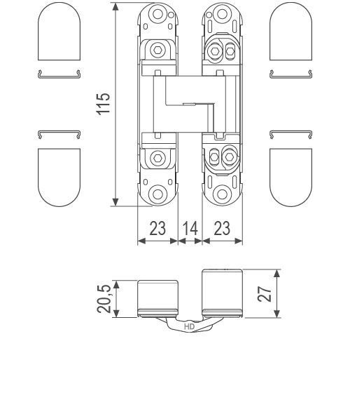Прихована петля AGB Eclipse 3.2, 115х23 мм, чорна, з ковпачками (E30200.06.93 Kit) E30200.06.93+E30200.16.93 фото