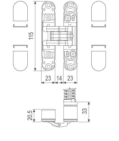 Прихована петля з доводчиком AGB Eclipse 3.2 HD Self, чорна, з ковпачками (E39000.03.93 Kit) E39000.03.93+E30200.16.93 фото