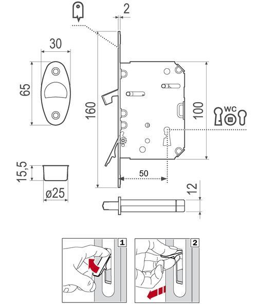 Замок для розсувних дверей AGB Scivola Tre Class PZ, 16/160 мм, чорний (B08982.50.93) B08982.50.93 фото
