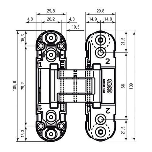Прихована петля AGB Eclipse 2.0, 110х30 мм, срібло, з ковпачками (E30200.03.25 Kit) E30200.03.25+E30200.20.44 фото