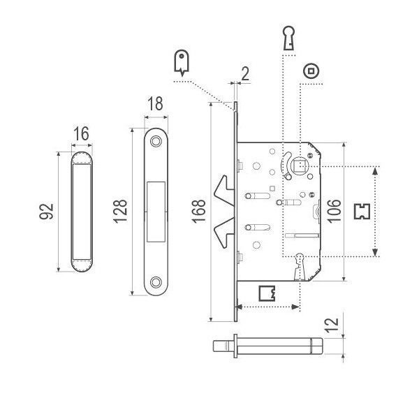 Комплект замка для розсувних дверей AGB Scivola-TT, матовий хром (B02923.50.34) B02923.50.34 фото