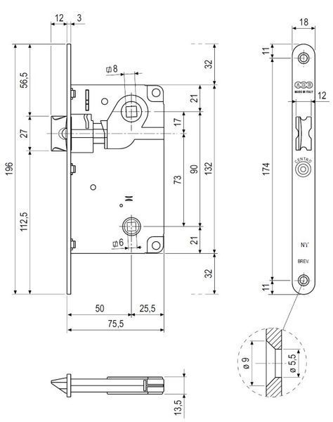 Врізний міжкімнатний замок AGB Centro WC, 90/50 мм, латунь (B01013.50.03) B01013.50.03 фото