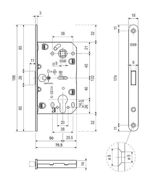 Врізний магнітний замок PZ AGB Polaris 2XT, 85/50 мм, матовий хром (B06103.50.34) B06103.50.34 фото