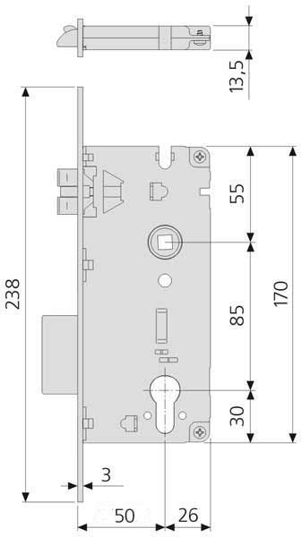 Врізний посилений замок PZ AGB Sicurezza, 85/50/22 мм, латунь (B80851.50.03) B80851.50.03 фото
