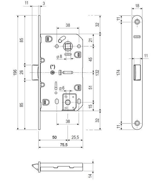 Врезной межкомнатный замок WC AGB Mediana Evolution, 96/50 мм, светлая бронза (B01102.50.42) B01102.50.42 фото